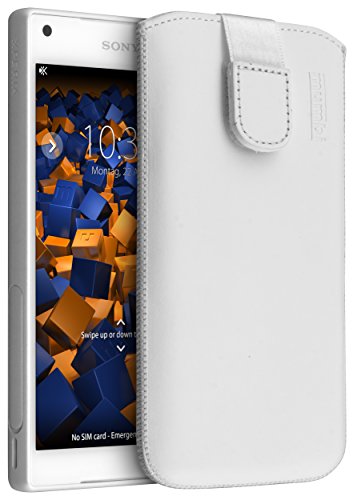 mumbi ECHT Ledertasche Sony Xperia Z5 Compact Tasche Leder Etui weiss (Lasche mit Rückzugfunktion Ausziehhilfe) - 1
