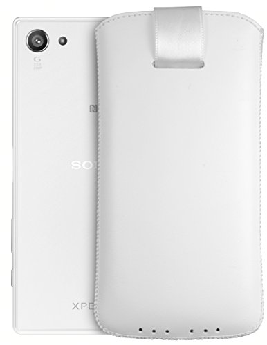 mumbi ECHT Ledertasche Sony Xperia Z5 Compact Tasche Leder Etui weiss (Lasche mit Rückzugfunktion Ausziehhilfe) - 2
