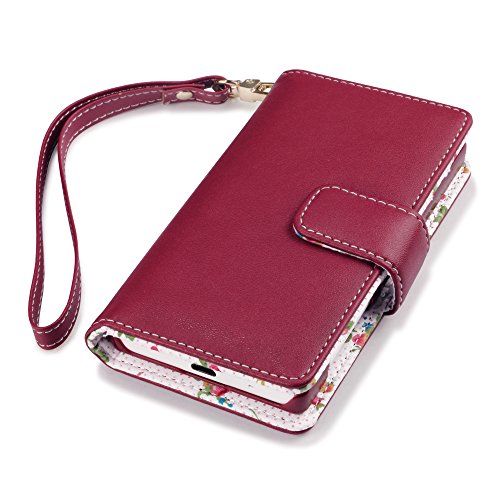 Sony Xperia Z5 Compact Cover, Terrapin Handy Leder Brieftasche Case Hülle mit Kartenfächer für Sony Xperia Z5 Compact Hülle Rot mit Blumen Interior - 5