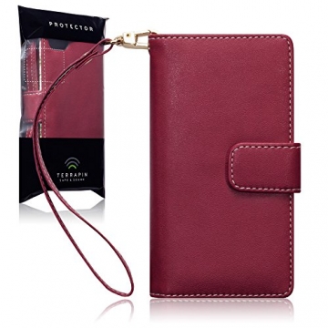 Sony Xperia Z5 Compact Cover, Terrapin Handy Leder Brieftasche Case Hülle mit Kartenfächer für Sony Xperia Z5 Compact Hülle Rot mit Blumen Interior - 6