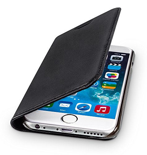 wiiuka Echt Ledertasche TRAVEL Apple iPhone 6S Plus und iPhone 6 Plus (5.5") mit Kartenfach extra Dünn Tasche Schwarz Premium Design Leder Hülle - 1