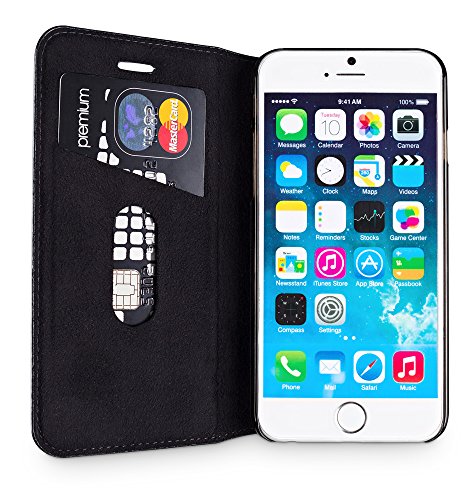 wiiuka Echt Ledertasche TRAVEL Apple iPhone 6S Plus und iPhone 6 Plus (5.5") mit Kartenfach extra Dünn Tasche Schwarz Premium Design Leder Hülle - 2