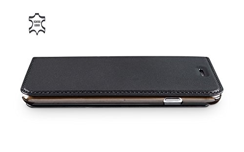 wiiuka Echt Ledertasche TRAVEL Apple iPhone 6S und iPhone 6 (4.7") mit Kartenfach extra Dünn Tasche Schwarz Premium Design Leder Hülle - 6