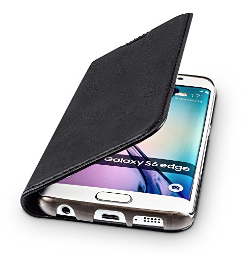 wiiuka Echt Ledertasche TRAVEL Samsung Galaxy S6 edge Hülle mit Kartenfach Schwarz extra Dünn Premium Design Leder Tasche Case - 1
