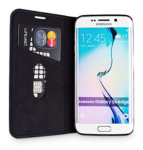 wiiuka Echt Ledertasche TRAVEL Samsung Galaxy S6 edge Hülle mit Kartenfach Schwarz extra Dünn Premium Design Leder Tasche Case - 2