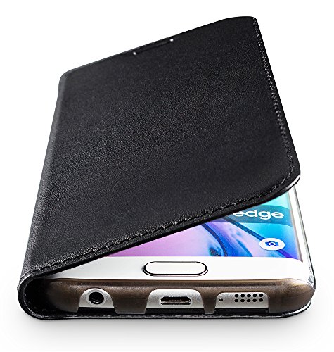 wiiuka Echt Ledertasche TRAVEL Samsung Galaxy S6 edge Hülle mit Kartenfach Schwarz extra Dünn Premium Design Leder Tasche Case - 5