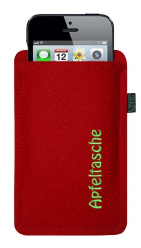 Filztasche für iPhone SE und iPhone 5/S, Apfeltasche rot, Filz-Tasche, Schutzhülle passgenau für iPhone SE und iPhone 5, 100 % Wollfilz - 1