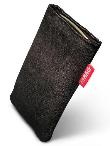 fitBAG Techno Schwarz Handytasche Tasche aus Textil-Stoff mit Microfaserinnenfutter für HTC One M8 (neues Modell April 2014) - 1