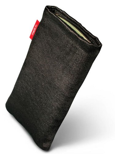 fitBAG Techno Schwarz Handytasche Tasche aus Textil-Stoff mit Microfaserinnenfutter für HTC One M8 (neues Modell April 2014) - 2