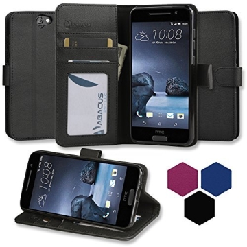 HTC One A9 Hülle, Abacus24-7 Elegant HTC A9 Kunstleder Flip Case Tasche Hülle Brieftasche Buch-Stil mit Standfunktion, Schwarz HTC One A9 Schutzhülle (HTC One A9 Case) - 1