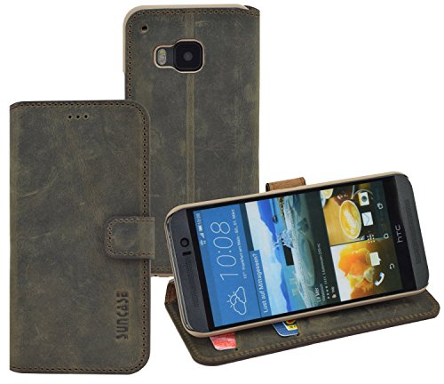 HTC One A9 | Suncase Book-Style (Slim-Fit) Ledertasche Leder Tasche Handytasche Schutzhülle Case Hülle (mit Standfunktion und Kartenfach) antik braun - 1
