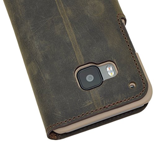HTC One A9 | Suncase Book-Style (Slim-Fit) Ledertasche Leder Tasche Handytasche Schutzhülle Case Hülle (mit Standfunktion und Kartenfach) antik braun - 5