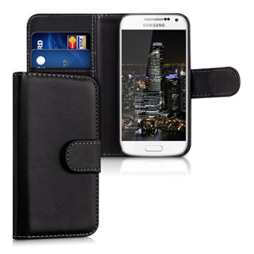 kwmobile Wallet Case Hülle für Samsung Galaxy S4 Mini - Cover Flip Tasche mit Kartenfach und Ständerfunktion in Schwarz - 1