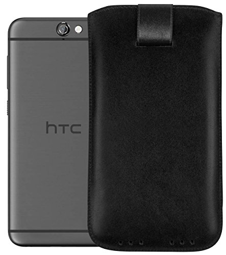 mumbi ECHT Ledertasche HTC One A9 Tasche Leder Etui schwarz (Lasche mit Rückzugfunktion Ausziehhilfe) - 3
