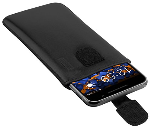 mumbi ECHT Ledertasche HTC One A9 Tasche Leder Etui schwarz (Lasche mit Rückzugfunktion Ausziehhilfe) - 4