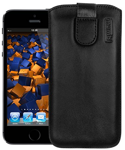 mumbi ECHT Ledertasche iPhone SE 5 5S 5C Tasche (Lasche mit Rückzugfunktion) - 1