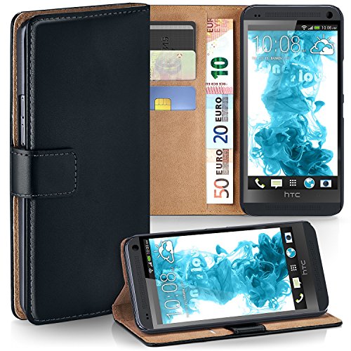 OneFlow Tasche für HTC One M7 Hülle Cover mit Kartenfächern | Flip Case Etui Handyhülle zum Aufklappen | Handytasche Schutzhülle Zubehör Handy Schutz Bumper in Schwarz - 1