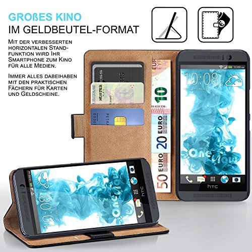 OneFlow Tasche für HTC One M7 Hülle Cover mit Kartenfächern | Flip Case Etui Handyhülle zum Aufklappen | Handytasche Schutzhülle Zubehör Handy Schutz Bumper in Schwarz - 2