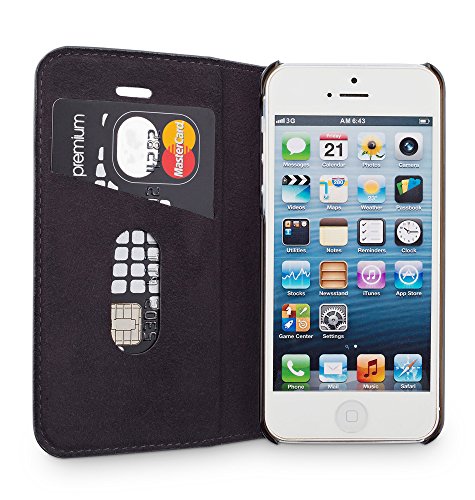 wiiuka Echt Ledertasche TRAVEL Apple iPhone 5 / 5S / SE Hülle mit Kartenfach Schwarz extra Dünn Premium Design Leder Tasche Case - 2