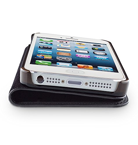 wiiuka Echt Ledertasche TRAVEL Apple iPhone 5 / 5S / SE Hülle mit Kartenfach Schwarz extra Dünn Premium Design Leder Tasche Case - 4
