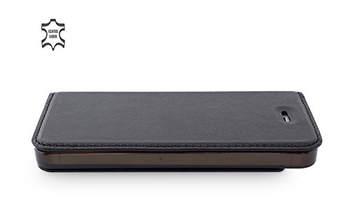 wiiuka Echt Ledertasche TRAVEL Apple iPhone 5 / 5S / SE Hülle mit Kartenfach Schwarz extra Dünn Premium Design Leder Tasche Case - 5