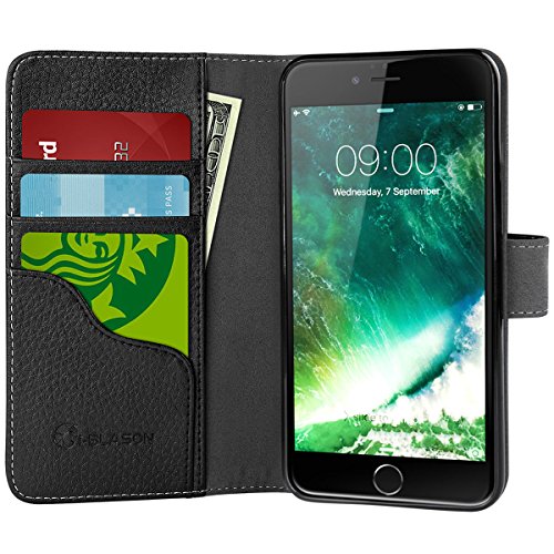 iPhone 7 (4.7) (2016) Lederhülle , i-Blason Dünne Leder Tasche mit Stand Halter, Kreditkarten Steckplätze / Case / Hülle / Etui (schwarz) - 1