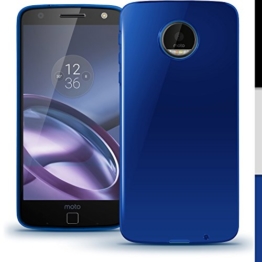 igadgitz Solides Blau Glänzend Etui Tasche Hülle Gel TPU für Motorola Moto Z Play Case Cover + Displayschutzfolie -