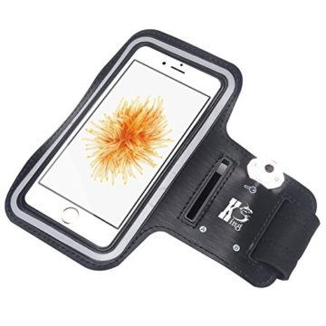 iPhone SE Armband - Sports Armband for iPhone SE Water Resistant + Sweat Proof + Key Holder (Black) - 