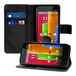kwmobile Wallet Case Hülle für Motorola Moto G (2013) - Cover Flip Tasche mit Kartenfach und Ständerfunktion in Schwarz -