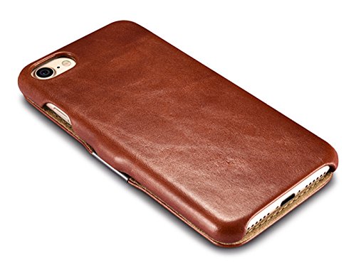 Luxus Tasche für Apple iPhone 7 (4.7 Zoll) / Case mit Echt-Leder Außenseite / Schutz-Hülle seitlich aufklappbar / ultra-slim Cover / Etui mit Textil-Innenseite / Vintage Look / Farbe: Dunkel-Braun -