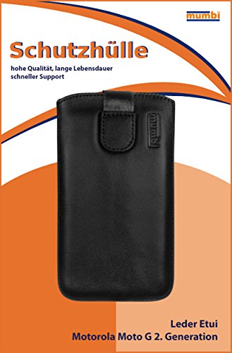 mumbi ECHT Ledertasche Motorola Moto G 2. Generation Tasche Leder Etui (Lasche mit Rückzugfunktion Ausziehhilfe) -