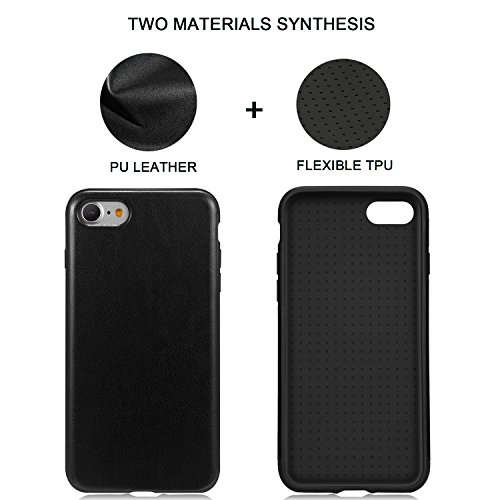 TENDLIN iPhone 7 Hülle Leder mit Flexiblem TPU Silikon Hybrid Weiche Schutzhülle Schwarz -