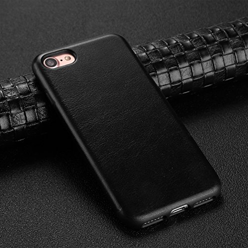 TENDLIN iPhone 7 Hülle Leder mit Flexiblem TPU Silikon Hybrid Weiche Schutzhülle Schwarz -