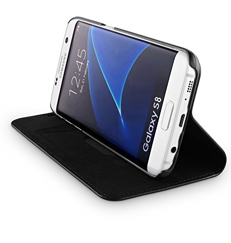WIIUKA Echt Ledertasche TRAVEL NATURE Samsung Galaxy S8 DEUTSCHES-LEDER Schwarz mit Kartenfach extra Dünn Tasche Premium Design Leder Hülle -