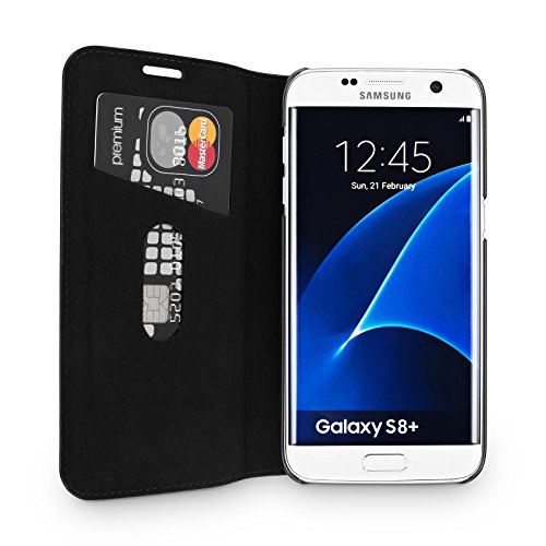 WIIUKA Echt Ledertasche TRAVEL Samsung Galaxy S8 Plus mit Kartenfach extra Dünn Tasche Schwarz Premium Design Leder Hülle -